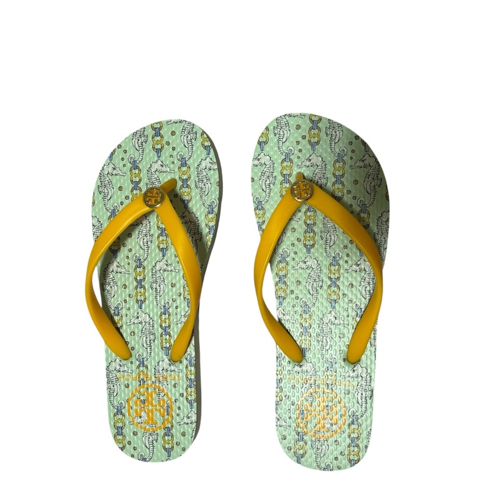 Tory Burch Crushed Mint Seahorse Flip Flops Size 5M